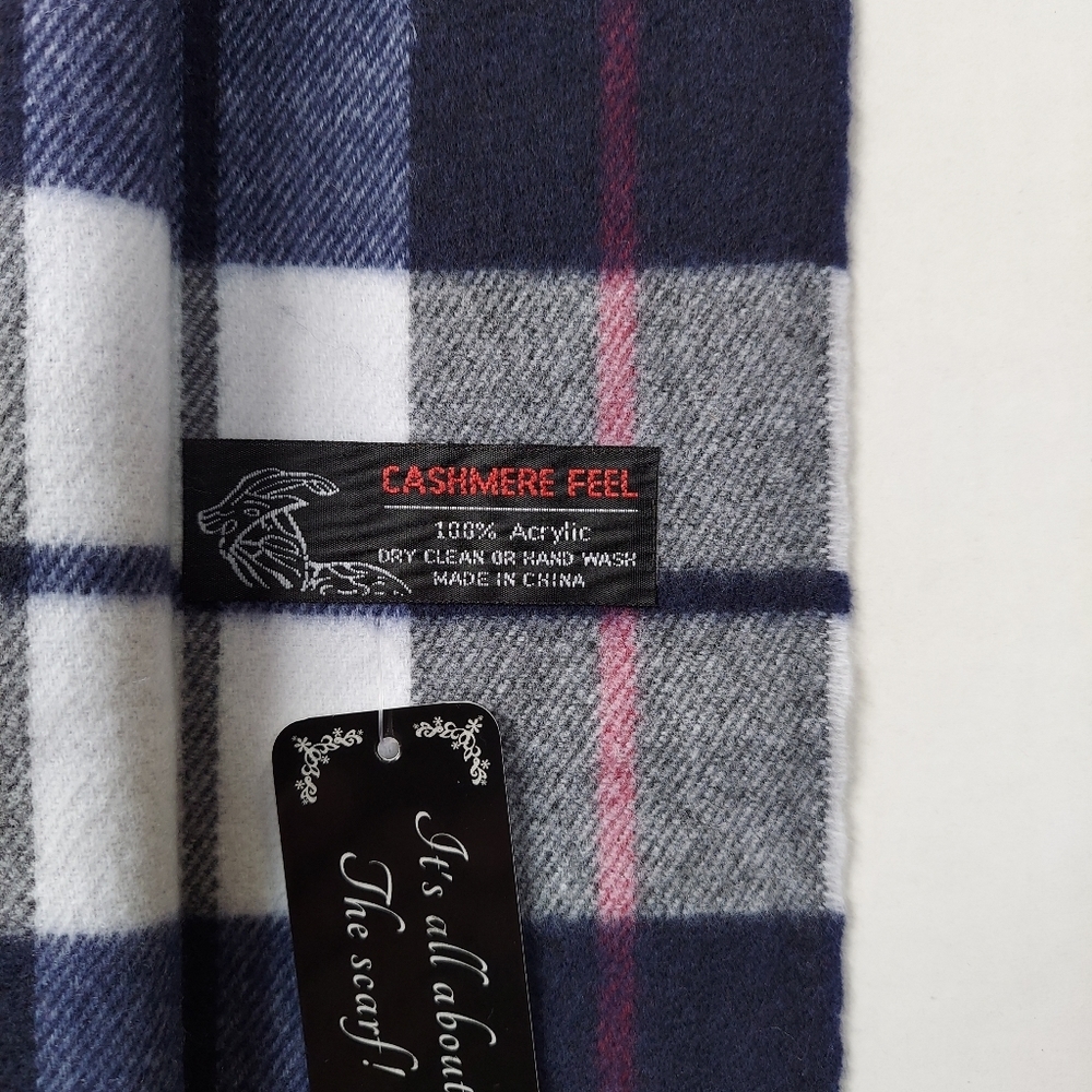 Classic Scarf Navy Blue Womens Unisex Neck Scarf Plaid Winter Scarf Warm Acrylic - Picture 8 of 11